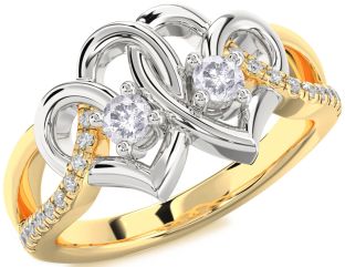 Salt & Pepper Diamond Gold Silver Heart Two Stone Ring