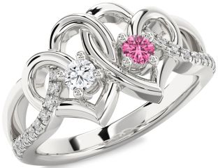 Diamond Silver Heart Two Stone Promise Ring