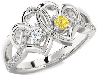 Diamond Silver Heart Two Stone Promise Ring