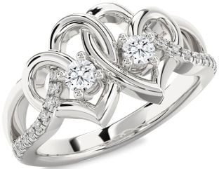 Diamond Silver Heart Two Stone Ring