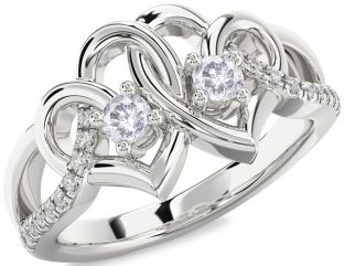 Salt & Pepper Diamond Silver Heart Two Stone Ring