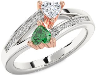 Diamond Rose Gold Silver Two Heart Promise Ring