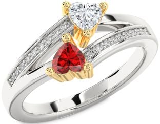 Diamond Silver & 10K gold Two Heart Promise Ring