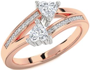 Diamond White Rose Gold Two Heart Ring