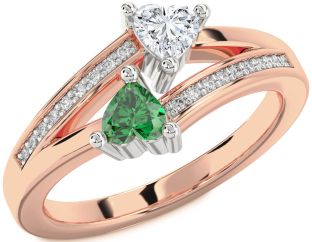 Diamond Rose Gold Silver Two Heart Promise Ring