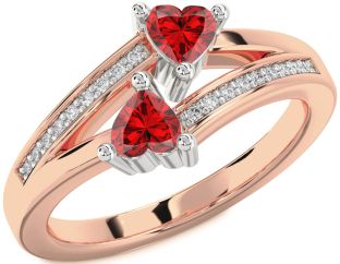 Diamond Emerald Platinum & Rose Gold Two Heart Birthstone Ring