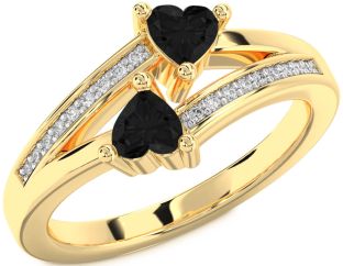 Black Diamond Gold Two Heart Ring