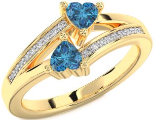 Blue Diamond Gold Two Heart Ring