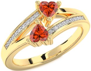 Diamond Fire Opal Gold Two Heart Ring