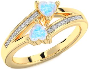 Diamond Moonstone Gold Two Heart Ring