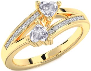 Salt & Pepper Diamond Gold Two Heart Ring