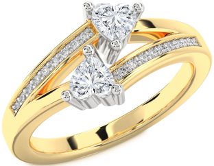 Diamond White Yellow Gold Two Heart Ring