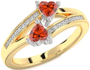 Diamond Fire Opal Gold Silver Two Heart Ring