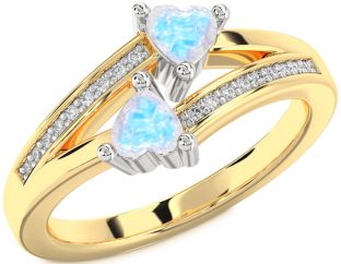Diamond Moonstone Gold Silver Two Heart Ring