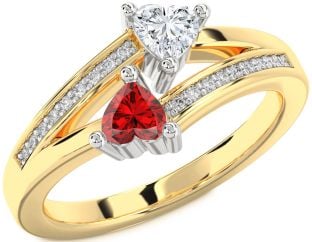 Diamond Gold Silver Two Heart Promise Ring