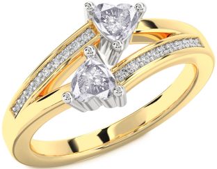 Salt & Pepper Diamond Gold Silver Two Heart Ring