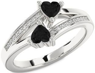 Black Diamond Silver Two Heart Ring