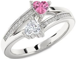 Diamond Silver Two Heart Promise Ring