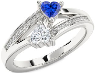 Diamond Silver Two Heart Promise Ring