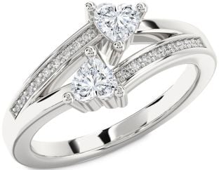 Diamond Silver Two Heart Ring