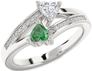 Diamond Silver Two Heart Promise Ring