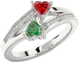 Diamond Silver Two Heart Promise Ring
