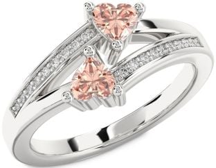 Diamond Morganite Platinum Two Heart Ring