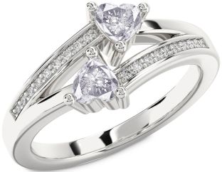 Salt & Pepper Diamond Silver Two Heart Ring