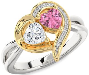Diamond Silver & 10K gold Two Heart Promise Ring