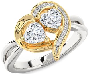 Diamond White Yellow Gold Two Heart Ring