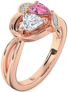 Diamond Rose Gold Silver Two Heart Promise Ring