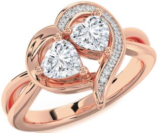 Diamond Rose Gold Two Heart Ring
