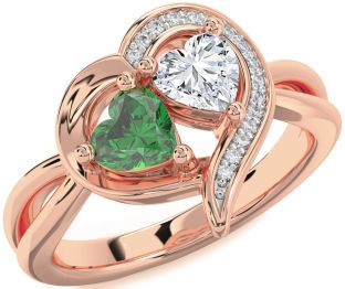 Diamond Rose Gold Silver Two Heart Promise Ring