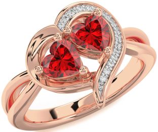 Diamond Emerald Rose Gold Two Heart Birthstone Ring