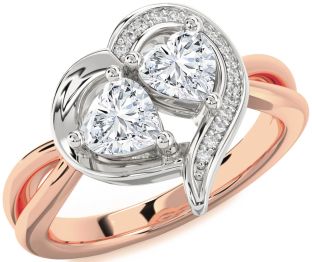 Diamond White Rose Gold Two Heart Ring