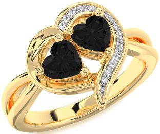 Black Diamond Gold Two Heart Ring