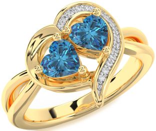 Blue Diamond Gold Two Heart Ring