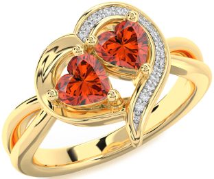Diamond Fire Opal Gold Two Heart Ring