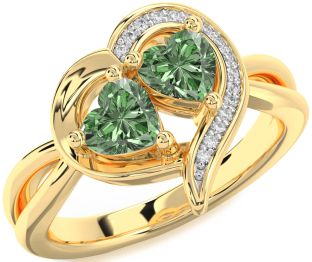 Green Diamond Gold Two Heart Ring