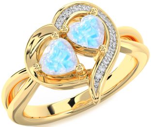 Diamond Moonstone Gold Silver Two Heart Ring