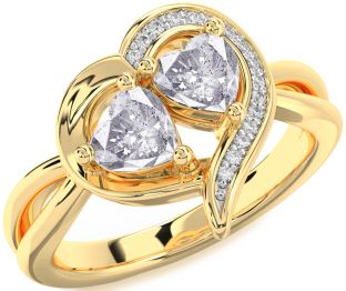 Salt & Pepper Diamond Gold Two Heart Ring