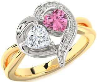 Diamond Platinum & Yellow Gold Two Heart Promise Ring
