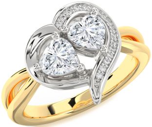 Diamond White Yellow Gold Two Heart Ring
