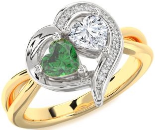 Diamond Gold Silver Two Heart Promise Ring