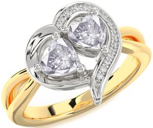 Salt & Pepper Diamond Gold Silver Two Heart Ring