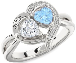 Diamond Silver Two Heart Promise Ring