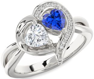 Diamond Silver Two Heart Promise Ring