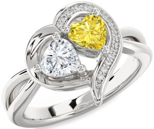 Diamond Silver Two Heart Promise Ring