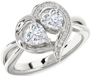 Diamond Silver Two Heart Ring