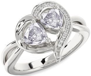 Salt & Pepper Diamond Silver Two Heart Ring